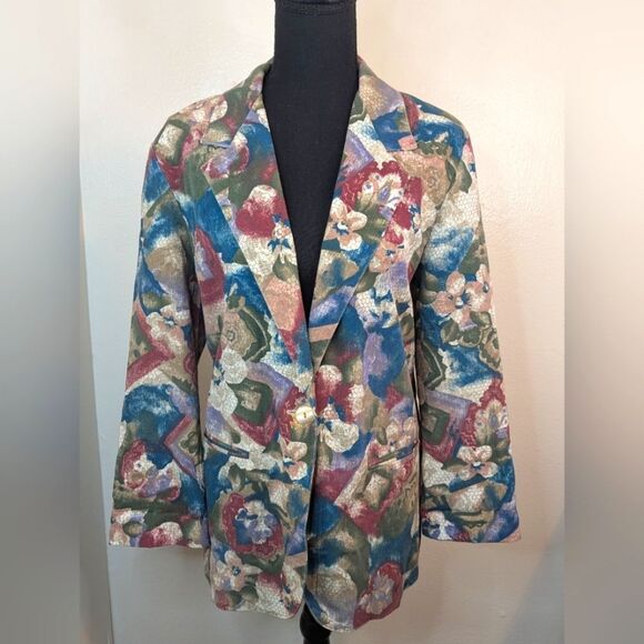 VTG Art To Wear Floral Academia Preppy Gardencore Whimsical Feminine Blazer MD - Picture 1 of 10